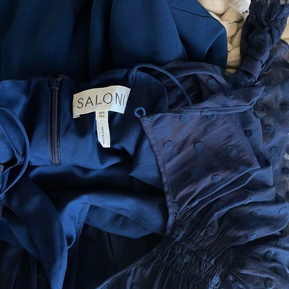 Saloni Bernadette Jumpsuit in Navy Blue Size 2 Sheer Embroidered Dot Chic Sexy - Picture 16 of 16